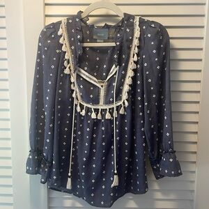 Blue & White tassel top. Maeve (from Anthropology) size M